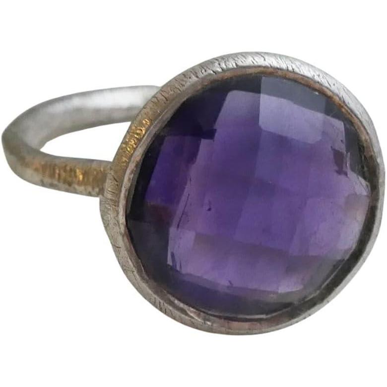 imageAmethyst Round Faceted Sterling Silver Ring  Handmade Gemstone Jewelry Gift Idea for Women  February Birthstone