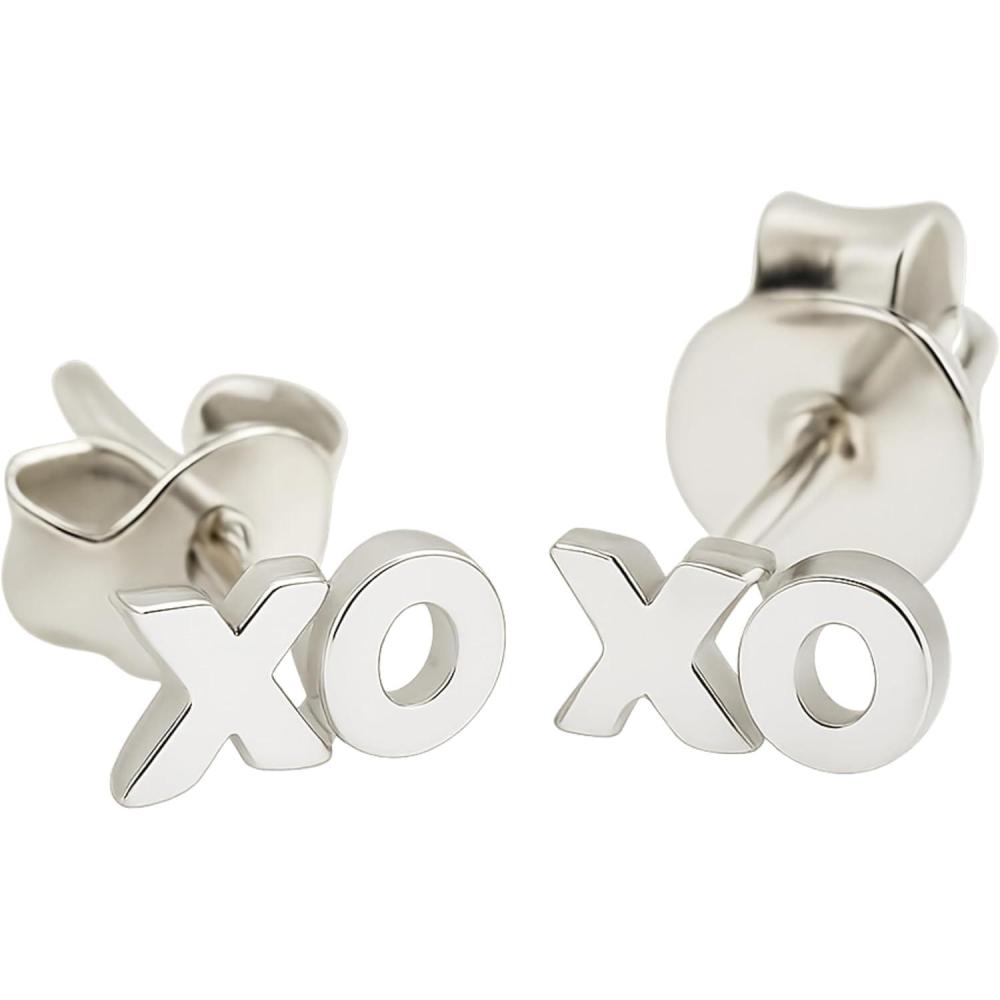 imageXO Stud Earrings  Tiny Dainty 925 Sterling Silver Hypoallergenic  Handmade Minimalist Fine Jewelry for Women