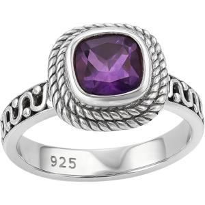 5mm Amethyst Cushion Cut Sterling Silver Stacking Ring – Gemstone Jewelry Gift Ideas for Women – February Birthstone