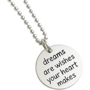 Dreams are Wishes Your Heart Makes Sterling Silver Pendant Necklace 18 inches – Handmade Handstamped Inspirational Word Jewelry Gift Ideas for Women – New Job Hypoallergenic