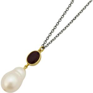 Pink Tourmaline and Cultured Freshwater Baroque Pearl Sterling Silver Necklace 18 inches – Handmade Gemstone Gift Ideas for Women – Birthday Valentine’s Mother’s Day Gift