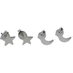 Star and Crescent Moon Stud Earrings – 925 Sterling Silver, Hypoallergenic – Handmade Celestial Minimalist Fine Jewelry for Women – 2 Sets