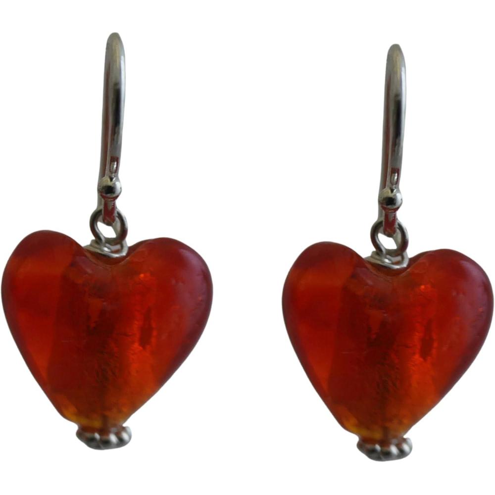 image:image12mm Glass Heart Sterling Silver Drop Earrings  Handmade Jewellery Gift Ideas for Women and GirlsRed
