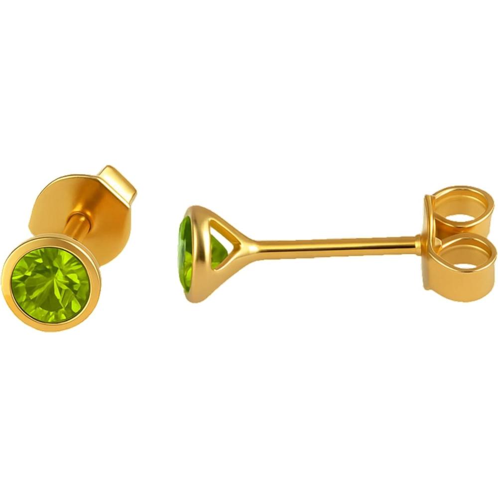 image:image14kt 3 micron Gold Plated Sterling Silver 3mm Round Gemstone Gem Handmade Stud Earrings  Natural Gem Gift Ideas for Women  Birthday Valentines Mothers Day GiftPeridot