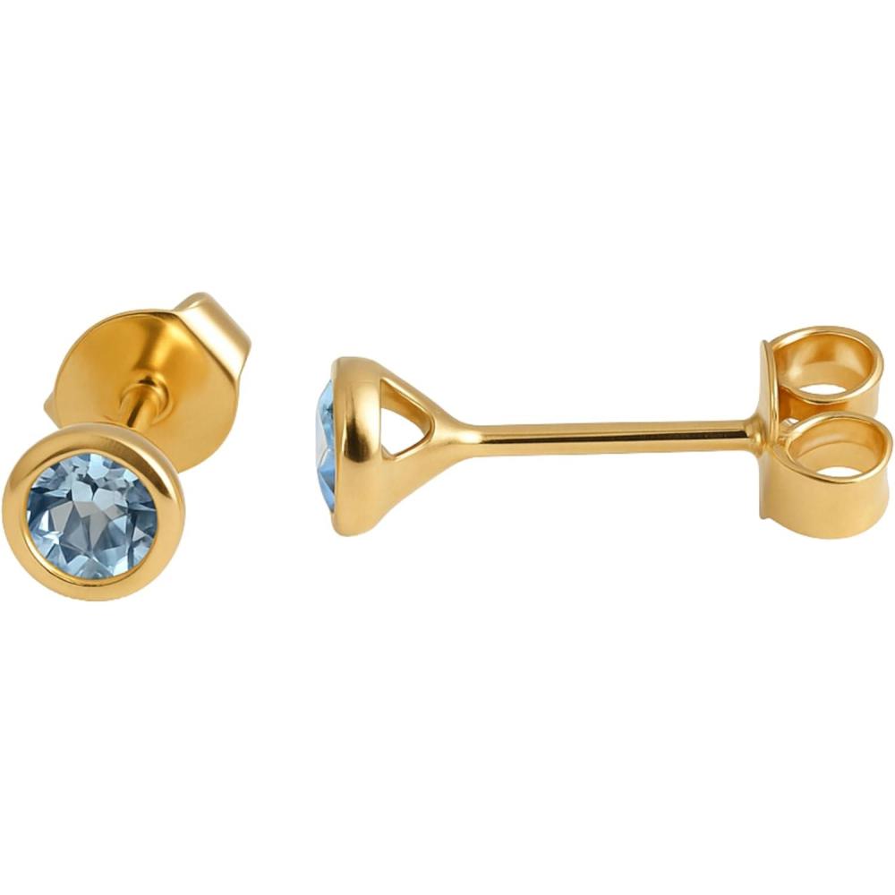 image:image14kt 3 micron Gold Plated Sterling Silver 3mm Round Gemstone Gem Handmade Stud Earrings  Natural Gem Gift Ideas for Women  Birthday Valentines Mothers Day GiftTopaz