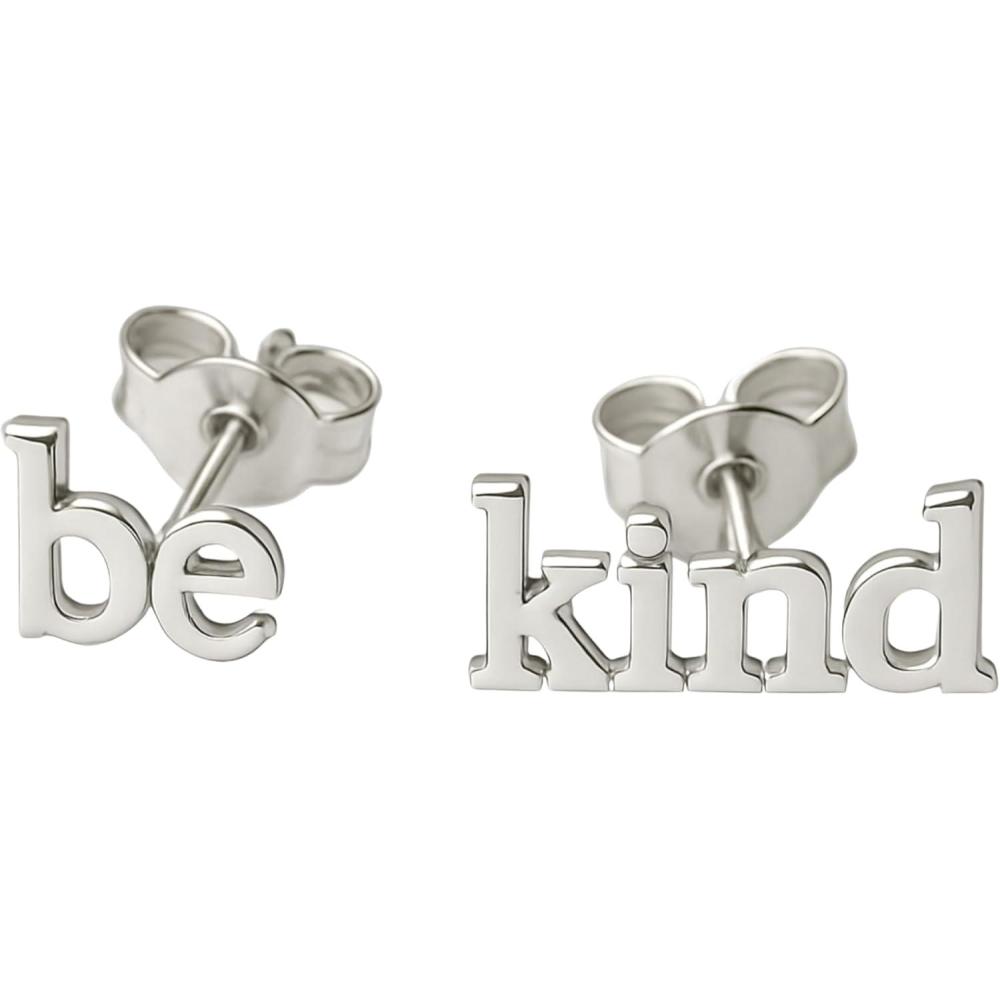 image:imageBe Kind Small Dainty Sterling Silver Stud Earrings  Birthday Valentines Mothers Day Christmas  Handmade Minimalist Jewelry Gift Ideas for Women and Girls Hypoallergenic