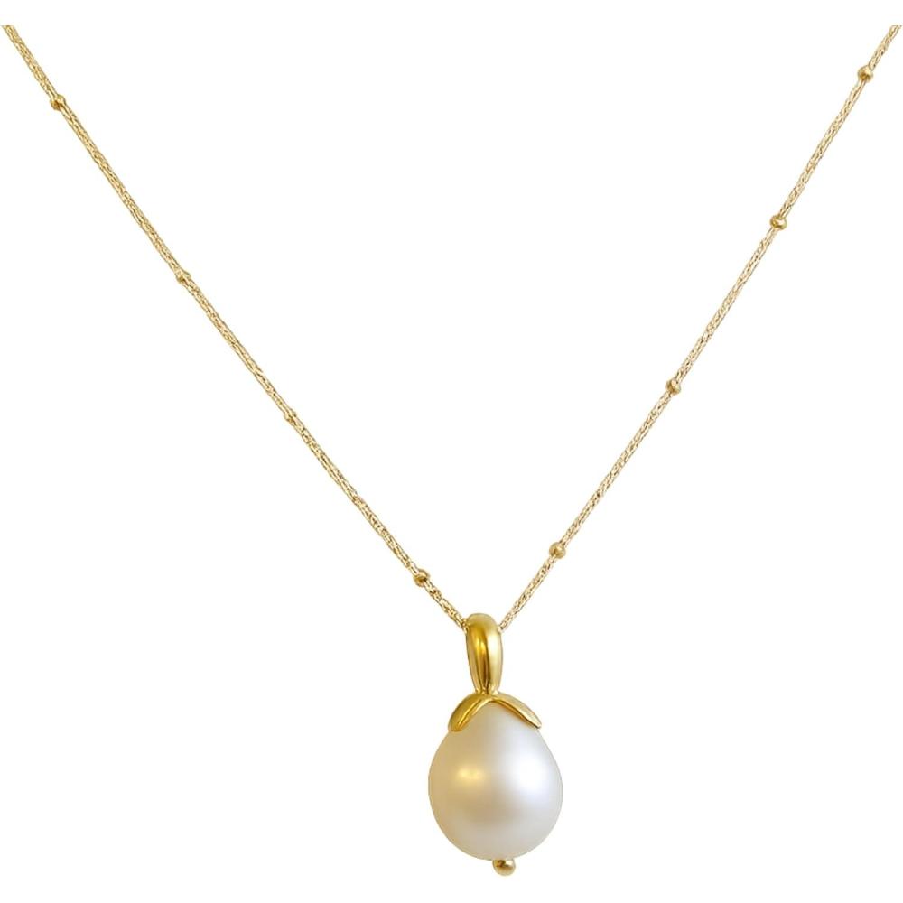 image:imageCultured Freshwater Pearl Necklace 911mm  Gold Filled 18 Inch Chain with 925 3 Micron Gold Plated Sterling Silver Pendant  Handmade Dainty Pearl Fine Jewelry for Women  June Birthstone Bridal Wedding Necklace Birthday Gift for Women