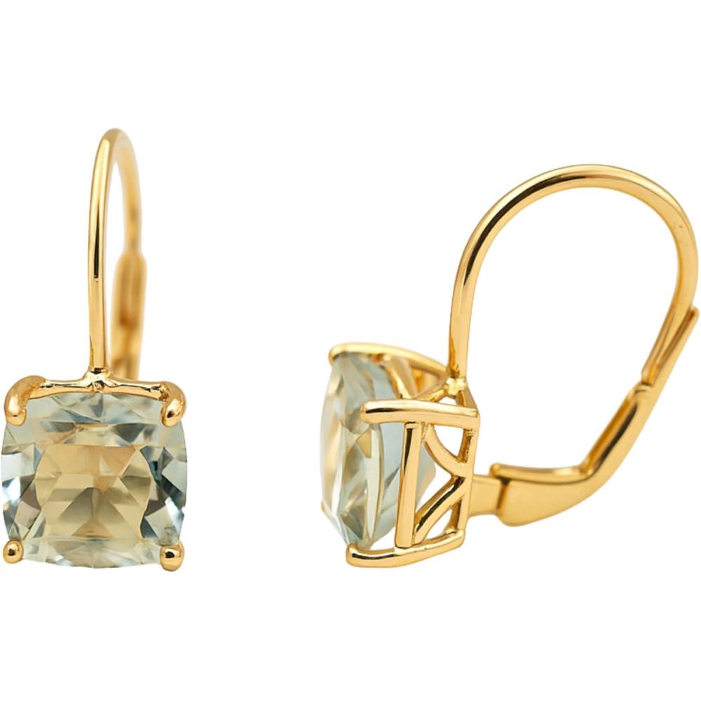 image:imageCushion Green Amethyst Gold Plated Sterling Silver Leverback Drop Earrings  Handmade Gemstone Jewelry Gift Ideas for Women Heryellow gold plated sterling silver