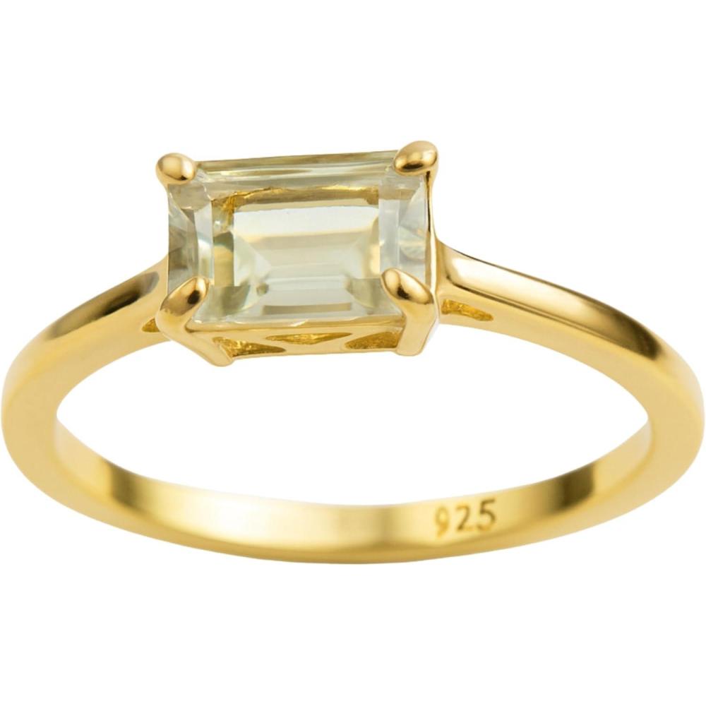 image:imageGreen Amethyst Baguette Cut 925 Gold Plated Sterling Silver Ring  Handmade Gemstone Jewelry Gift Ideas for Women  Birthday Gift  Prasiolite Ring
