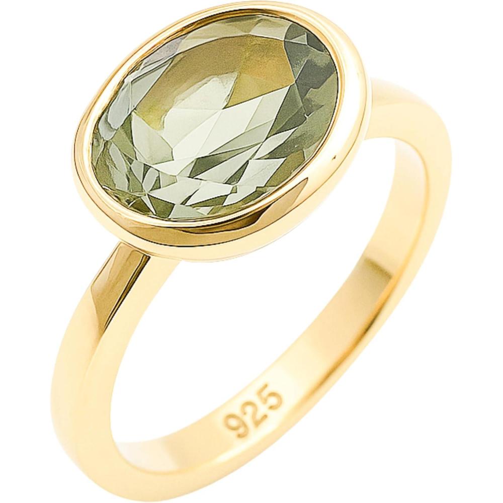 image:imageGreen Amethyst Oval Cut Bezel Set 925 Gold Plated Sterling Silver Ring  Handmade Gemstone Jewelry Gift Ideas for Women  Birthday Gift  Prasiolite Ring