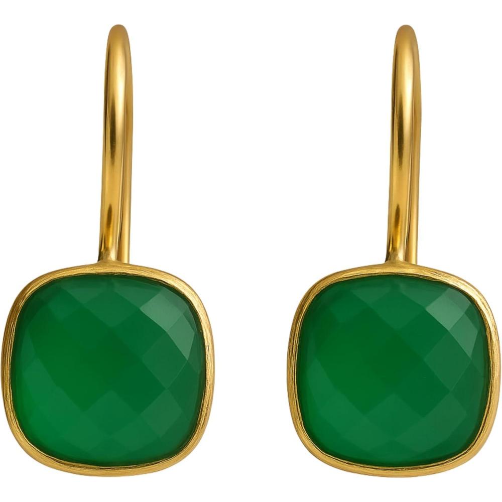 image:imageGreen Onyx Cushion Cut Gold Plated Sterling Silver Drop Earrings  Handmade Jewelry Gift Ideas for Women  Natural Gem Gemstone  Birthday Valentines Mothers Day GiftChalcedony