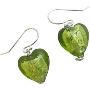 12mm Glass Heart Sterling Silver Drop Earrings – Handmade Jewellery Gift Ideas for Women and Girls(Lime Green)