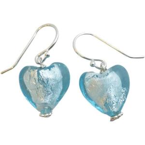 12mm Glass Heart Sterling Silver Drop Earrings – Handmade Jewellery Gift Ideas for Women and Girls(Pale Blue)