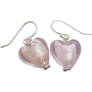 12mm Glass Heart Sterling Silver Drop Earrings – Handmade Jewellery Gift Ideas for Women and Girls(Pink)