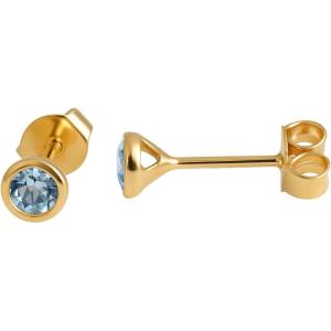 14kt 3 micron Gold Plated Sterling Silver 3mm Round Gemstone Gem Handmade Stud Earrings – Natural Gem Gift Ideas for Women – Birthday Valentine’s Mother’s Day Gift(Topaz)
