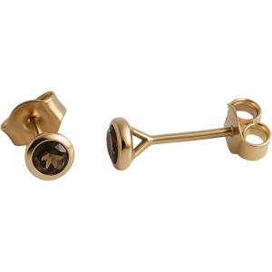 14kt 3 micron Gold Plated Sterling Silver 3mm Round Gemstone Gem Handmade Stud Earrings – Natural Gem Gift Ideas for Women – Birthday Valentine’s Mother’s Day Gift(smoky quart)