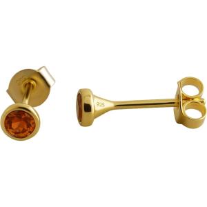 14kt 3 micron Gold Plated Sterling Silver 3mm Round Gemstone Gem Handmade Stud Earrings – Natural Gem Gift Ideas for Women – Birthday Valentine’s Mother’s Day Gift(hessonite g)