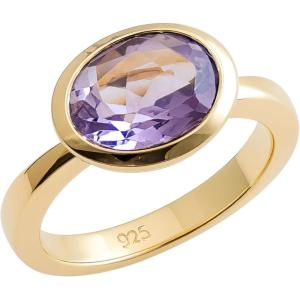 Amethyst Oval Cut 925 Gold Plated Sterling Silver Ring – Handmade Gemstone Jewelry Gift Ideas for Her Women – Birthday Gift – February Birthstone