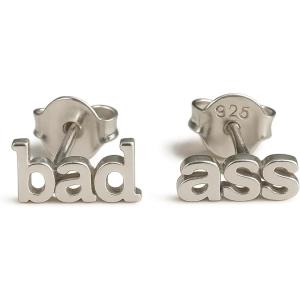 Bad Ass Tiny Dainty Sterling Silver Stud Earrings – Handmade Minimalist Jewelry Gift Ideas for Her Women and Girls(Sterling Silver)