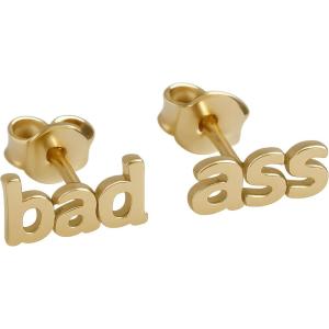 Bad Ass Tiny Dainty Sterling Silver Stud Earrings – Handmade Minimalist Jewelry Gift Ideas for Her Women and Girls(yellow gold plated sterling silver)