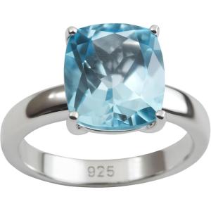 Blue Topaz Cushion Cut Sterling Silver Ring – Handmade Gemstone Jewelry Gift Ideas for Women