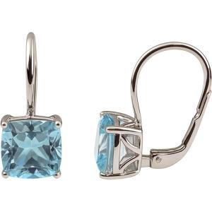 Blue Topaz Gem Cushion Cut Gold Plated Sterling Silver Leverback Drop Earrings – Handmade Gemstone Jewelry Gift Ideas for Her Women(Sterling Silver)