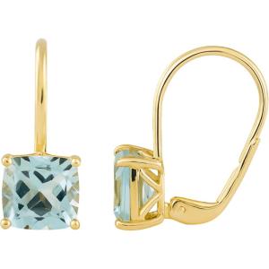Blue Topaz Gem Cushion Cut Gold Plated Sterling Silver Leverback Drop Earrings – Handmade Gemstone Jewelry Gift Ideas for Her Women(yellow gold plated sterling silver)