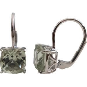 Cushion Green Amethyst Gold Plated Sterling Silver Leverback Drop Earrings – Handmade Gemstone Jewelry Gift Ideas for Women Her(Sterling Silver)