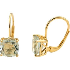 Cushion Green Amethyst Gold Plated Sterling Silver Leverback Drop Earrings – Handmade Gemstone Jewelry Gift Ideas for Women Her(yellow gold plated sterling silver)