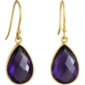 Gemstone Gold Plated Sterling Silver Drop Earrings – Handmade Gemstone Jewelry Gifts for Women(Amethyst)