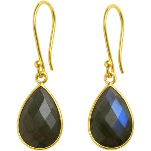 Gemstone Gold Plated Sterling Silver Drop Earrings – Handmade Gemstone Jewelry Gifts for Women(Labradorite)