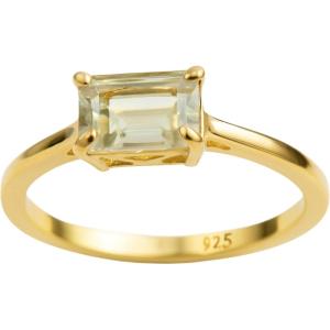 Green Amethyst Baguette Cut 925 Gold Plated Sterling Silver Ring – Handmade Gemstone Jewelry Gift Ideas for Women – Birthday Gift – Prasiolite Ring