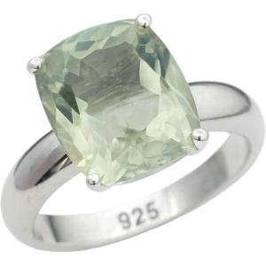 Green Amethyst Cushion Cut Sterling Silver Ring – Handmade Gemstone Jewelry Gift Ideas for Women Her Natural Real