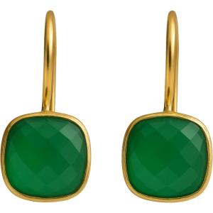 Green Onyx Cushion Cut Gold Plated Sterling Silver Drop Earrings – Handmade Jewelry Gift Ideas for Women – Natural Gem Gemstone – Birthday Valentine’s Mother’s Day Gift(Chalcedony)