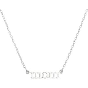 Mom Text Sterling Silver Necklace 16 inches with a 2 inch extender – Handmade Word Jewelry Christmas Gifts for Her Women – Birthday Valentine’s Mother’s Day First Mom New Mother