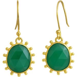 Natural Gemstone Gold Plated Sterling Silver Drop Earrings – Handmade Jewelry Gift Ideas for Women(Chalcedony)