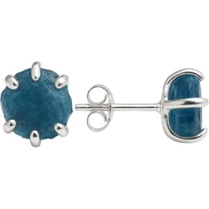 Raw 6-8mm Sterling Silver Stud Earrings for Women – Hypoallergenic Handmade natural Solitaire Gemstone Gem Birthstone Jewelry – Birthday Christmas Gift Idea(Apatite)