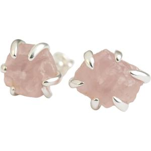 Raw 6-8mm Sterling Silver Stud Earrings for Women – Hypoallergenic Handmade natural Solitaire Gemstone Gem Birthstone Jewelry – Birthday Christmas Gift Idea(rose quartz)