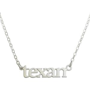Texan Texas Text Sterling Silver Necklace – Handmade Word Jewelry Gifts for Her Women – 16 inches with 2 inch extender