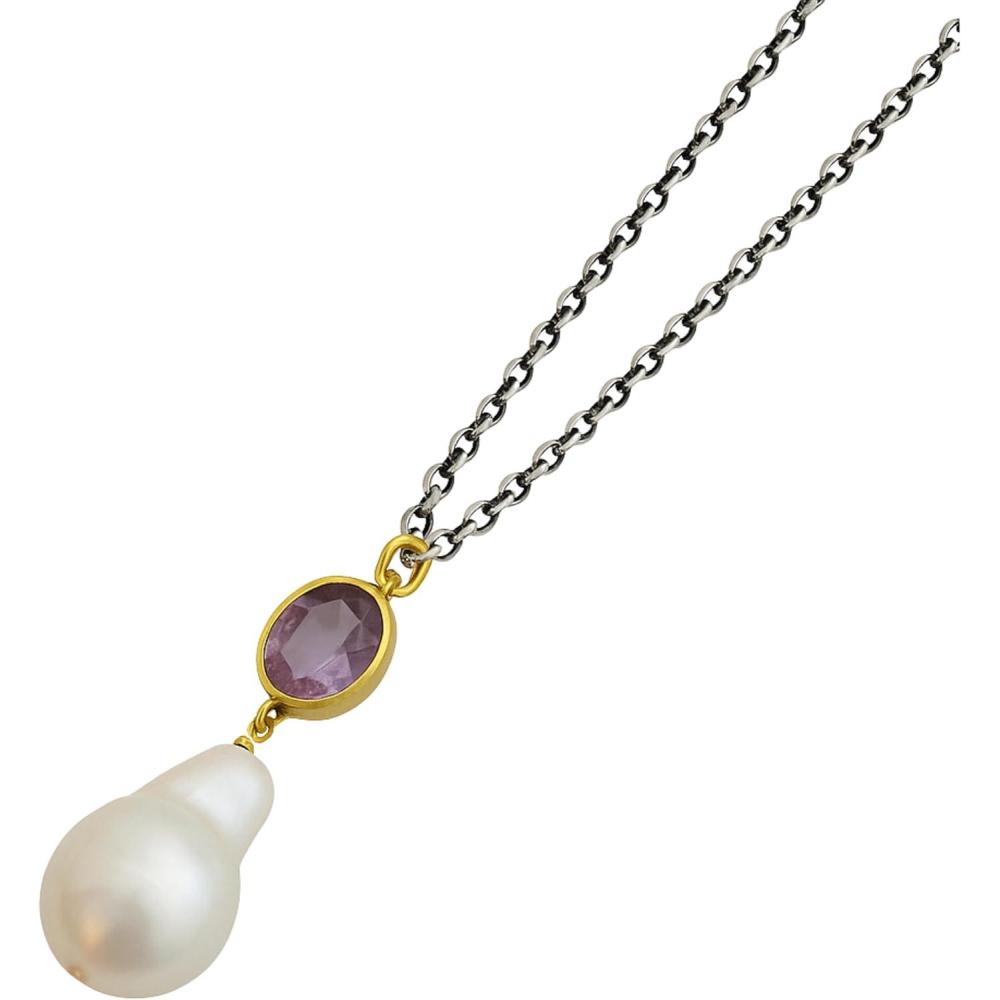 image:imageAmethyst Cultured Freshwater Baroque Pearl Sterling Silver Pendant Necklace 18 inches  Handmade Artisan Gemstone Jewelry for Women  Birthday Christmas Mother of the Bride Gift amethyst