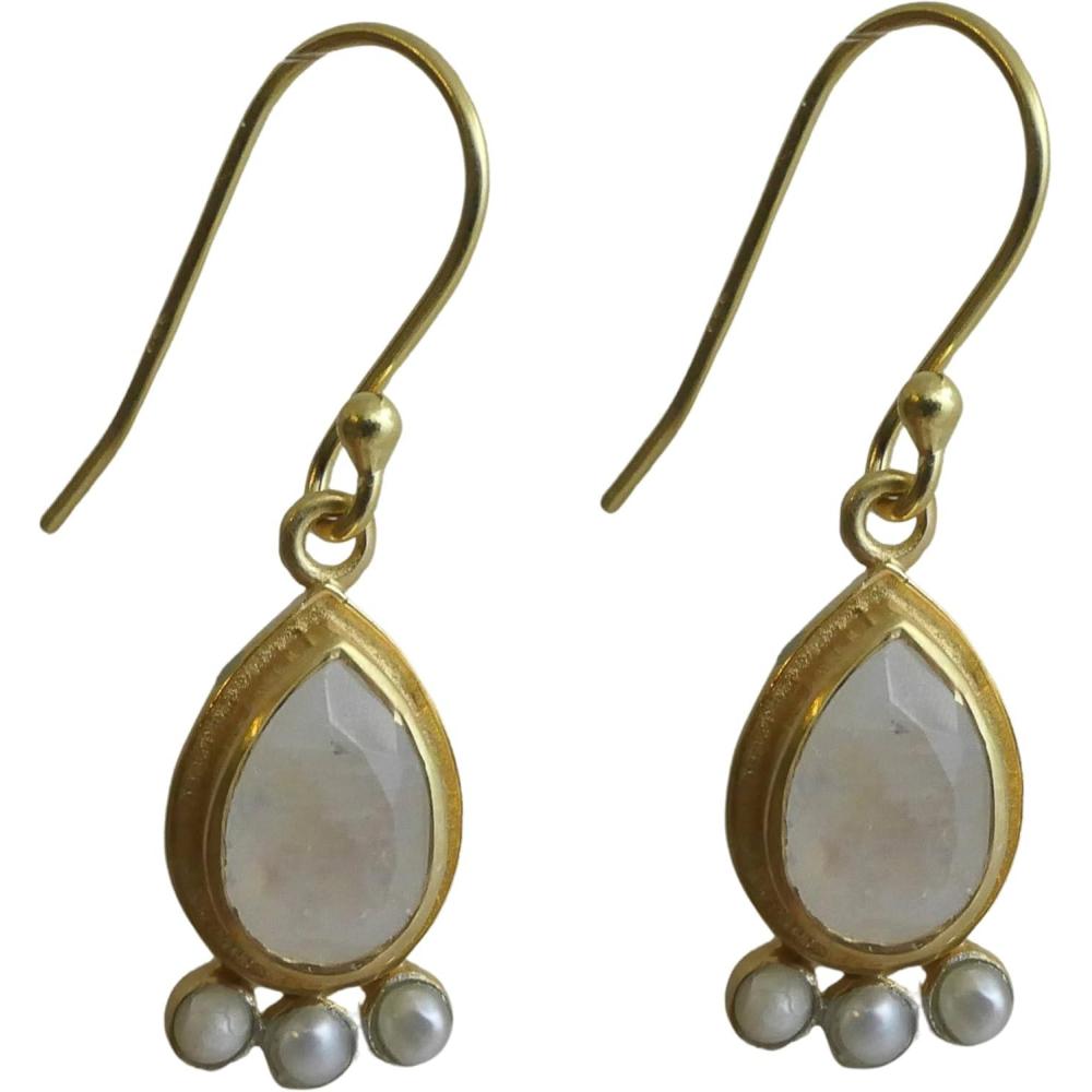 image:imageGreen Amethyst and Cultured Freshwater Pearl Gold Plated Sterling Silver Drop Earrings  Handmade Gemstone Jewelry Gift Ideas for Her Women  Wedding Bridal JewelryMoonstone