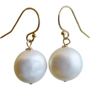 9-11mm Cultured Freshwater Coin Pearl Gold Filled Drop Dangle Earrings – Handmade Hypoallergenic Jewelry Gift Ideas for Women – Wedding and Bridal Jewellery – Birthday Mother’s Valentine’s Day Gift