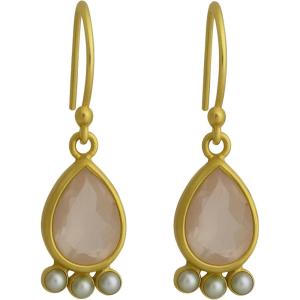 Green Amethyst and Cultured Freshwater Pearl Gold Plated Sterling Silver Drop Earrings – Handmade Gemstone Jewelry Gift Ideas for Her Women – Wedding Bridal Jewelry(Quartz)