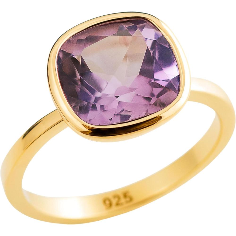 image:imageAmethyst Cushion Cut 925 Gold Plated Sterling Silver Ring  Natural Gem Gemstone  Handmade Jewelry Gift Ideas for Women  Birthday Valentines Mothers Day Gift  February Birthstone