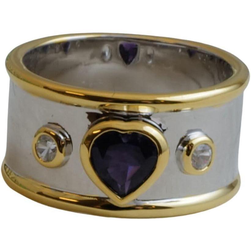 image:imageAmethyst and Zircon Heart Shape Sterling Silver Ring  Handmade Gemstone Jewelry Gifts for Women  February Birthstone