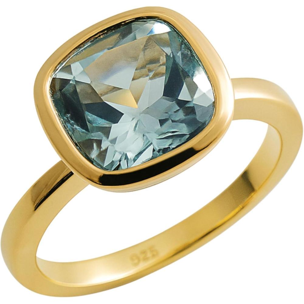 image:imageBlue Topaz Cushion Cut 925 Gold Plated Sterling Silver Ring  Natural Gem Gemstone  Handmade Jewelry Gift Ideas for Women  December Birthstone  Birthday Valentines Mothers Day Gift
