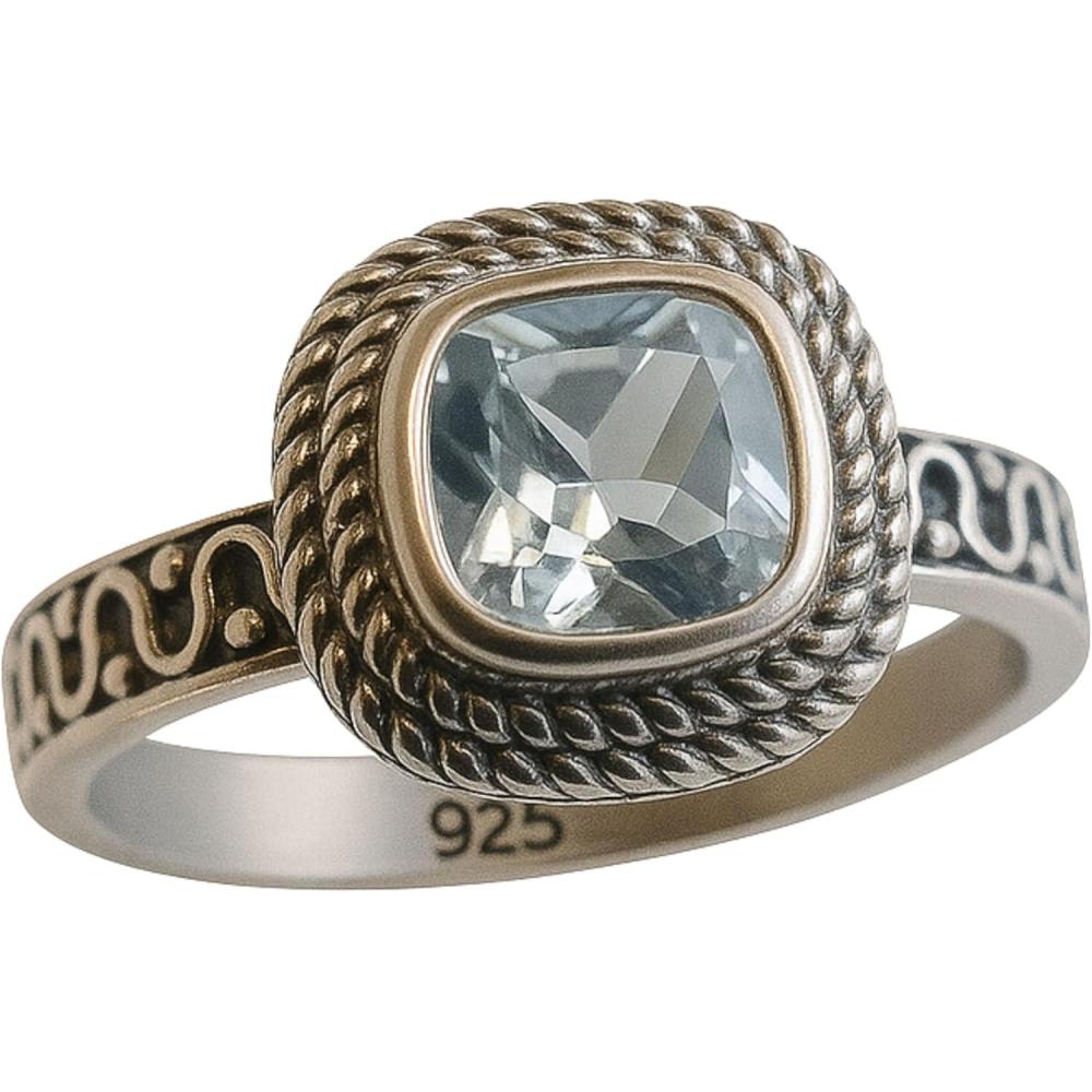 image:imageBlue Topaz Cushion Cut Sterling Silver Ring size 8  Natural Gem Gemstone  Handmade Jewelry Gift Ideas for Women  December Birthstone  Birthday Valentines Mothers Day Gift