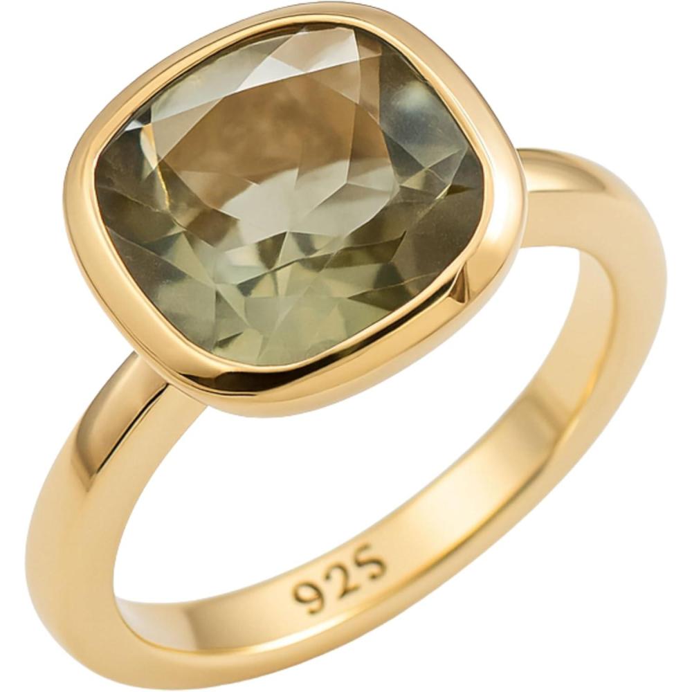 image:imageGreen Amethyst Cushion Cut 925 Gold Plated Sterling Silver Ring  Handmade Jewelry Gift Ideas for Women  Natural Gemstone Gem  Birthday Valentines Mothers Day Gift  Prasiolite Ring