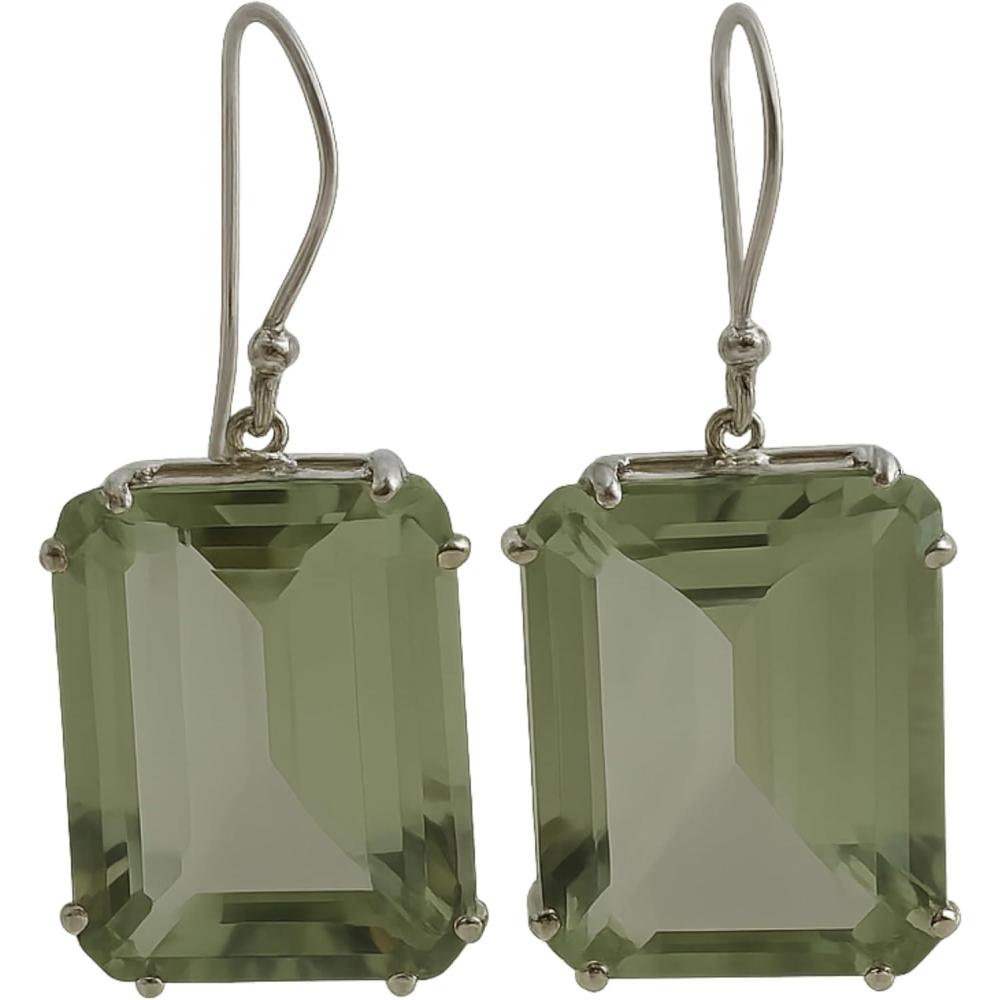image:imageGreen Amethyst Sterling Silver Chunky Earrings  Handmade Jewellery Gifts for Women  Natural Prasiolite Gem Gemstone  Birthday Mothers Day Gift Bridal Wedding Mother of the Bride
