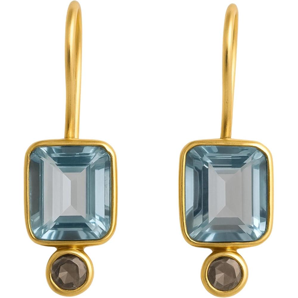 image:imageGreen Amethyst and London Blue Topaz Gold Plated Sterling Silver Drop Earrings  Handmade Gemstone Jewellery Gift Ideas for Women HerBlue Topaz and Smoky Quartz